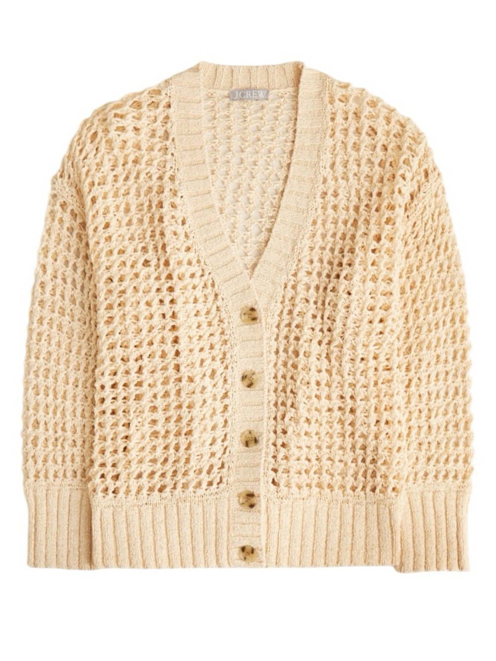 J. Crew Montauk Relaxed Cardigan M Cream Fisherman Beach Coverup Summer Nautical